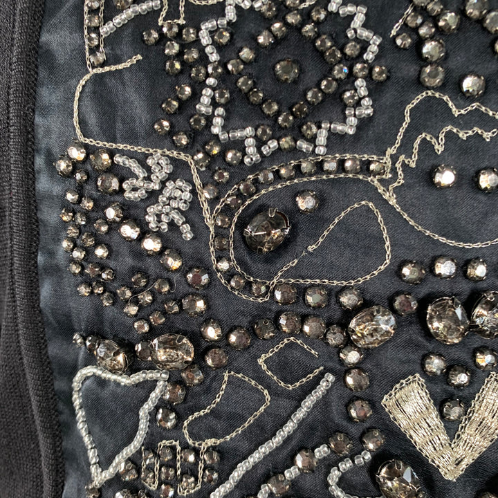 CHRISTIAN LACROIX Size S Black Silver Silk Beaded Cropped Cardigan