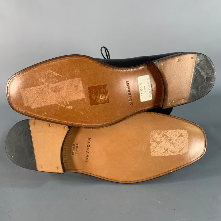 MAGNANNI Size 8.5 Black Leather Derby Split Toe Lace-Up Shoes