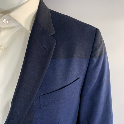 PAUL SMITH Chest Size 40 Blue Navy Color Block Wool Notch Lapel Sport Coat