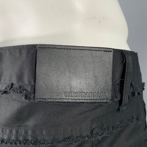 CHRISTIAN DADA Size 36 Black Distressed Cotton Zip Jeans