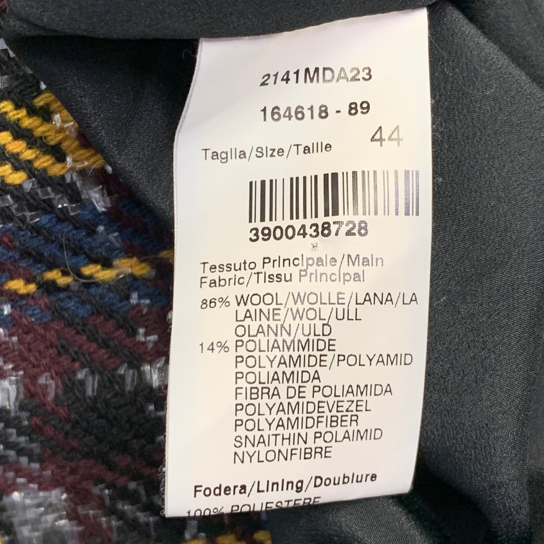 MSGM Size 8 Yellow Black Silver Wool Blend Ruffle Plaid Mini Dress