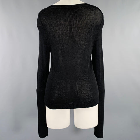 SANDRO Size S Black Viscose Nylon See Through Long Sleeve Pullover