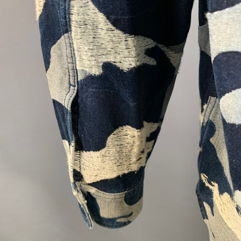 VALENTINO Chemise à manches longues en coton camouflage indigo taille 42 coupe oversize