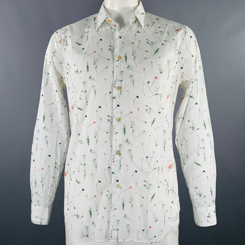 PAUL SMITH Size XL White Multi Color Floral Cotton Long Sleeve Shirt