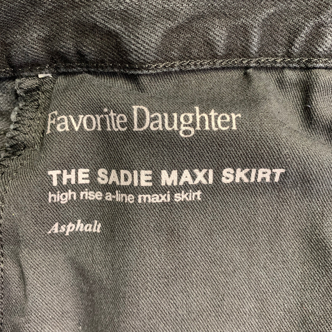 FAVORITE DAUGHTER Size 25 The Sadie Black Denim Twill Button Fly Midi Skirt