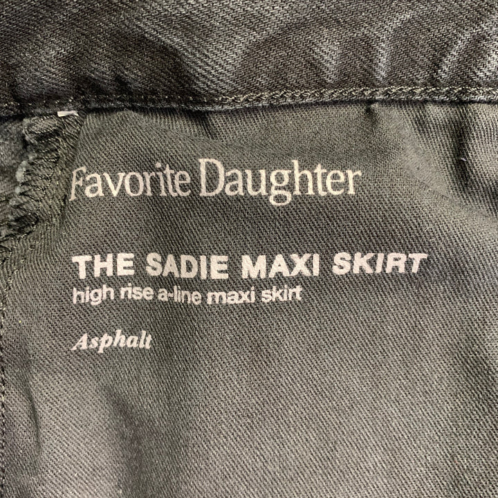 FAVORITE DAUGHTER Size 25 The Sadie Black Denim Twill Button Fly Midi Skirt