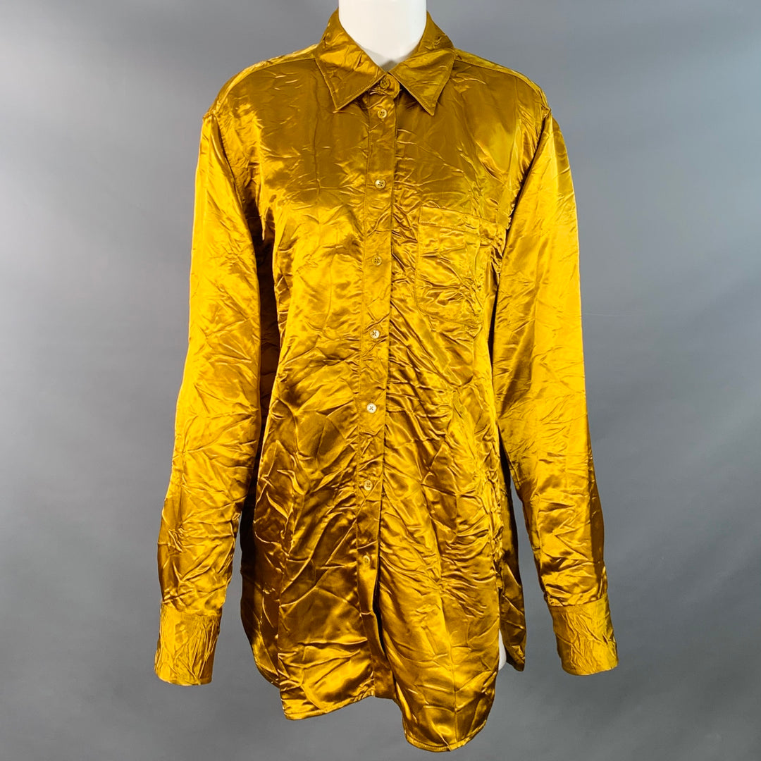 SIES MARJAN Size M Gold Viscose Wrinkled One Pocket Button Up Shirt