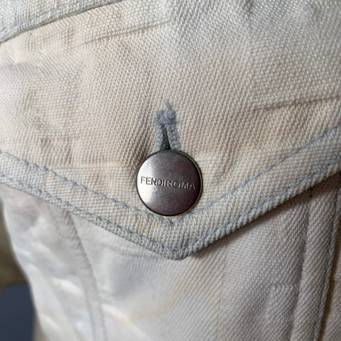 FENDI Size 0 Cream Silver Cotton Monogram Trucker Jacket