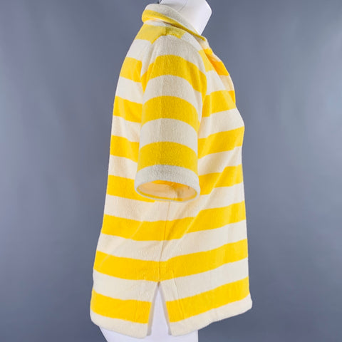 TROVATA Size S Yellow White Cotton Stripe Short Sleeve Casual Top