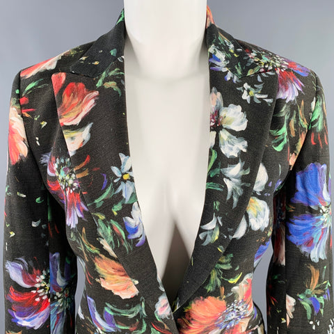 ROBERT GRAHAM Size 4 Black Multi Color Viscose Blend Jacket Blazer
