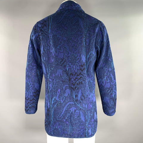 MISSONI Size 38 Blue Navy Jacquard Cotton flax Shawl Collar Jacket