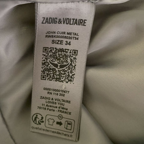 ZADIG & VOLTAIRE Size XS Silver Leather Metallic Mini Skirt