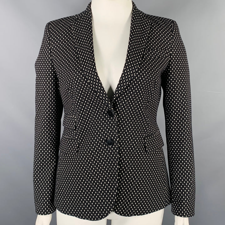 AKRIS Size 10 Black White Cotton Blend Geometric Blazer