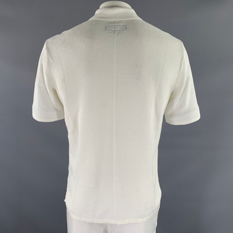 RAG & BONE Size L White Woven Cotton Blend Buttoned Polo