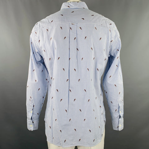 ZEGNA Size XL Blue White Stripe Cotton One Pocket Long Sleeve Shirt