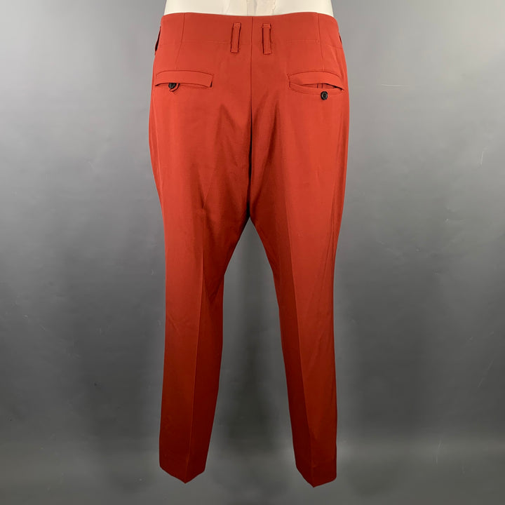 SALVATORE FERRAGAMO Size 46 Burgundy Wool Notch Lapel Suit