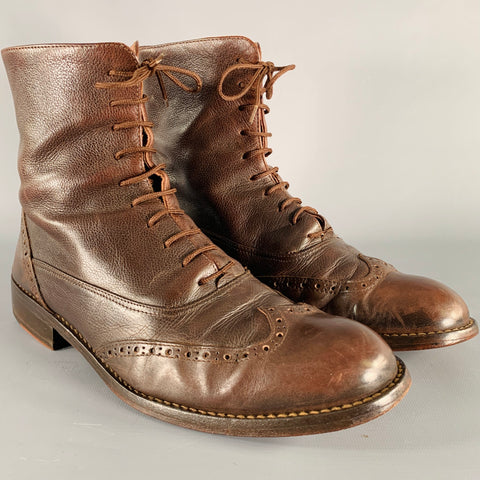 DAVID & JOAN Size 9 Brown Perforated Leather Pull On Boots