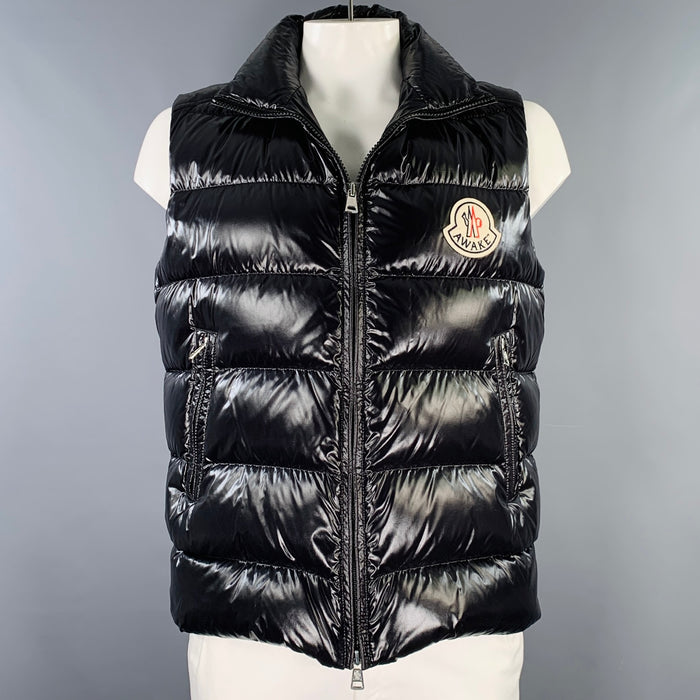MONCLER x AWAKE SS20 Size XL Black White Print Polyamide Padded Vest