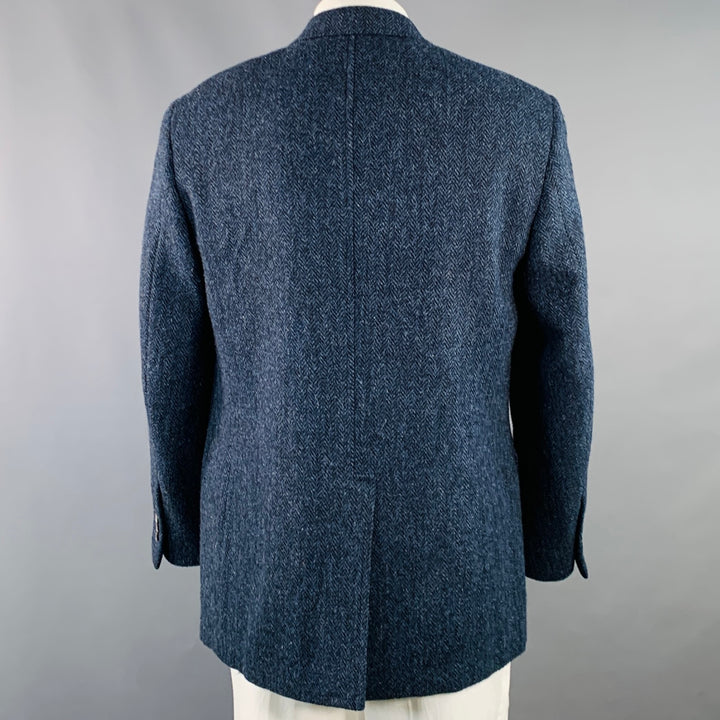 O'CONNELL'S Size 42 Long Blue Black Herringbone Wool Sport Coat