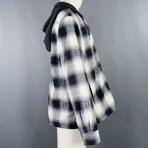 GIVENCHY Size M Black White Plaid Logo Cotton Zip Up Jacket