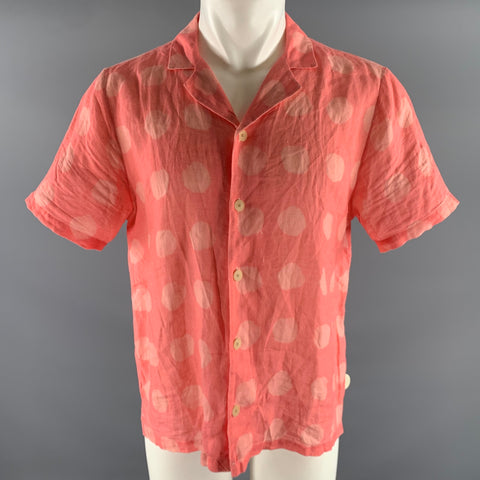 FOLK Size M Pink Polka Dot Linen Camp Short Sleeve Shirt