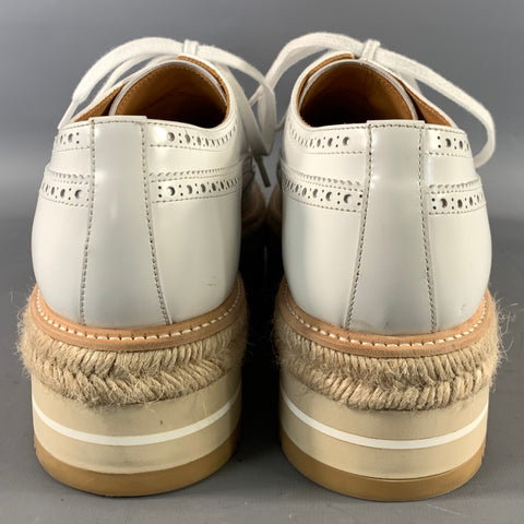 PRADA Size 10 White Tan 2EG015 9 Leather Platform Lace Up Shoes
