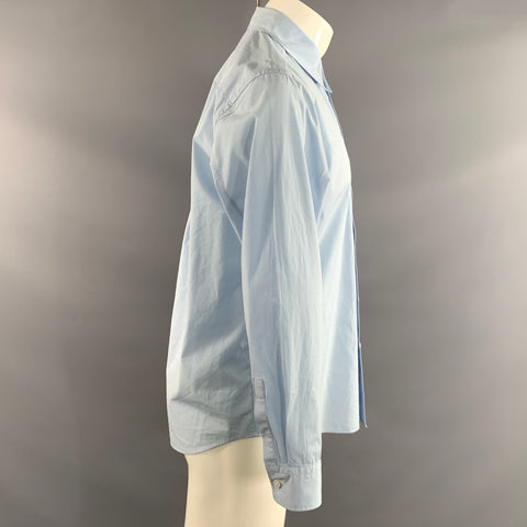 THEORY Size S Blue Light Blue Solid Cotton Pointed Collar Long Sleeve Shirt