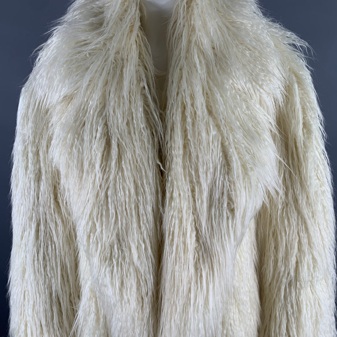 THE FRANKIE SHOP Size M/L Off White Modacrylic Blend Faux Fur Notch Lapel Coat