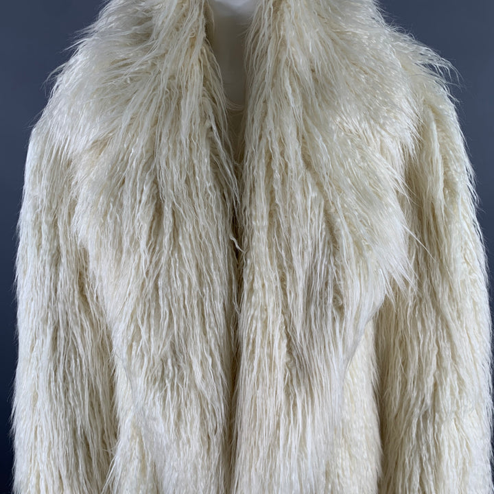 THE FRANKIE SHOP Size M/L Off White Modacrylic Blend Faux Fur Notch Lapel Coat