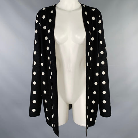 SAKS FIFTH AVENUE Size S Black White Silk Cashmere Polka Dot Cardigan
