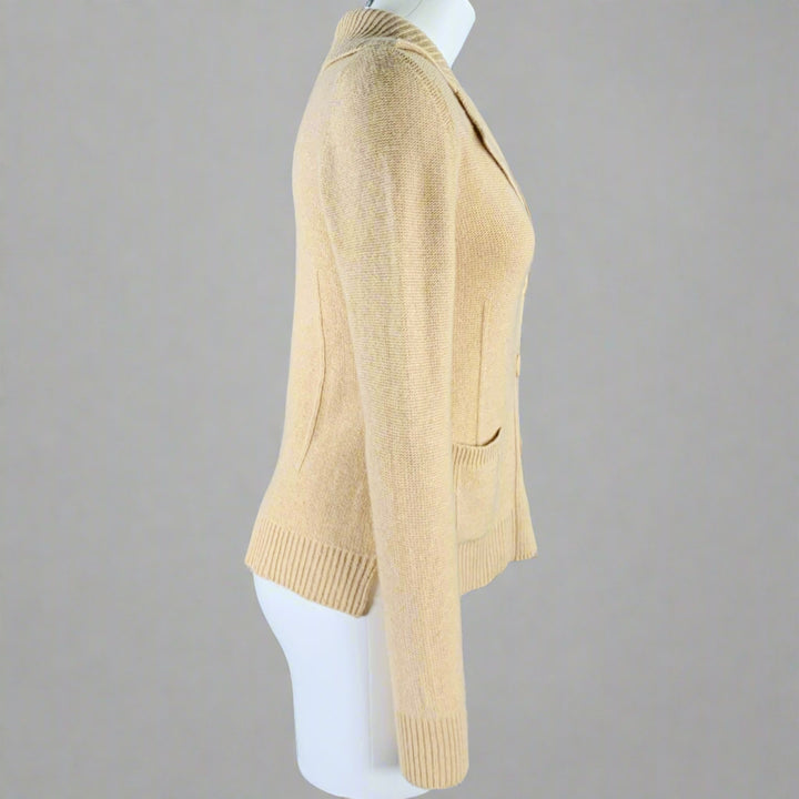 FRANCESCA ELIA Size S Beige Virgin Wool Blend Knit 2 Pockets Cardigan