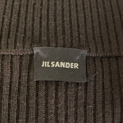 JIL SANDER Size M Brown Leather Wool Zip Up Sweater