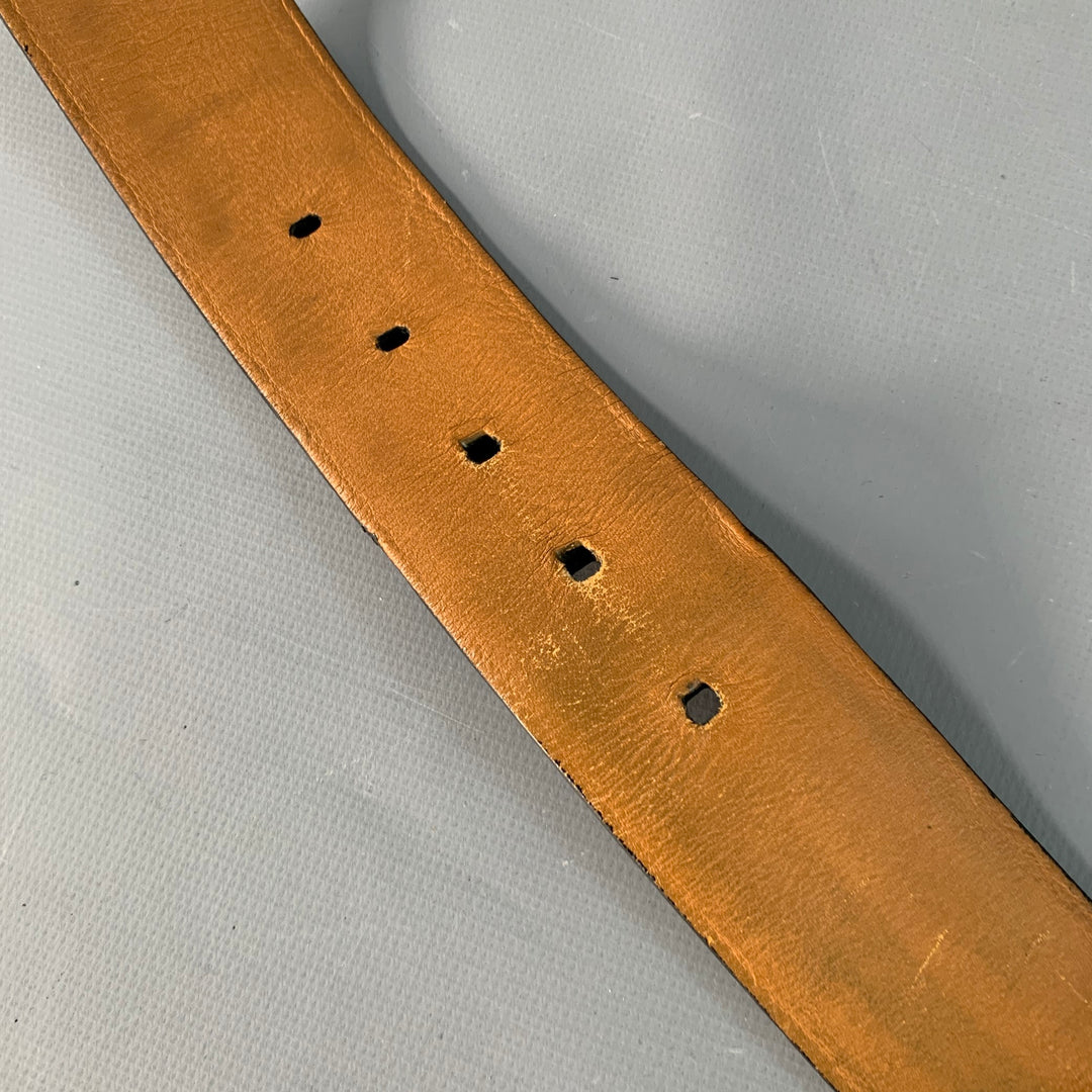 ZILLI Size 40 Black Gold Logo Leather Belt