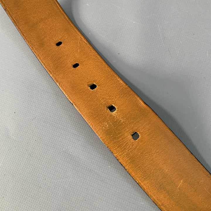 ZILLI Size 40 Black Gold Logo Leather Belt