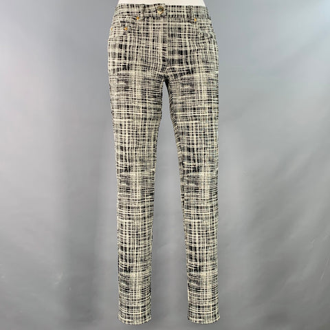 MOSCHINO Size 6 Black White Rayon Crosshatch Five Pocket Skinny Jeans
