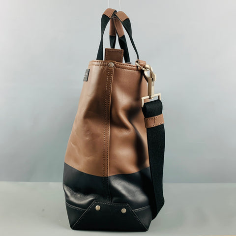 JACK SPADE Brown Black Two Tone Leather Tote Bags