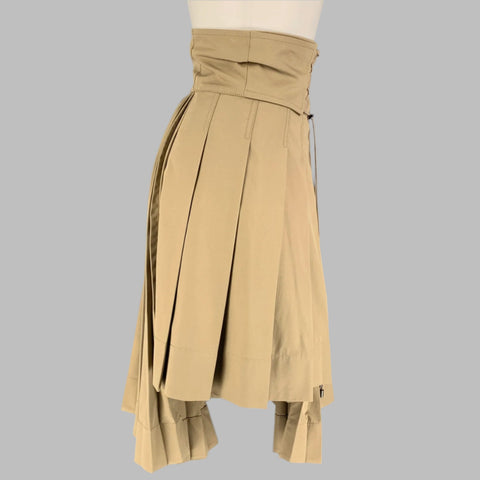 CHRISTIAN DIOR Taille 4 Jupe asymétrique plissée en gabardine de coton kaki
