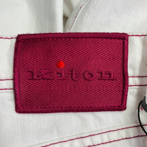 KITON Size 34 White Red Contrast Stitch Distressed Cotton Straight Jeans