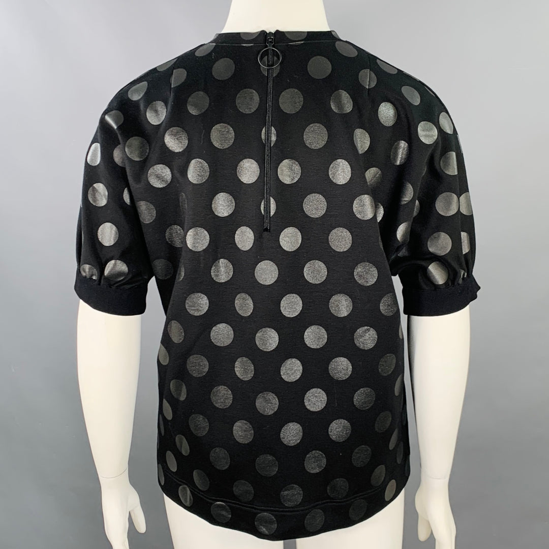 AKRIS Size 10 Black Viscose Blend Polka Dot Crew Neck T-Shirt