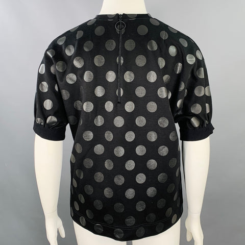 AKRIS Size 10 Black Viscose Blend Polka Dot Crew Neck T-Shirt