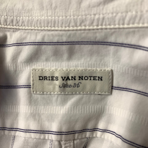 DRIES VAN NOTEN Size 4 White Navy Cotton Stripe Button Up Shirt