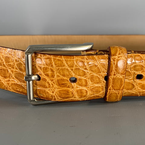 BERGDORF GOODMAN Size 38 Brown Mustard Nubuck Crocodile Belt