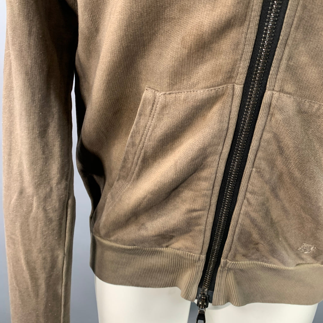 BALMAIN Size M Grey Olive Cotton Distressed Hoodie Sweatshirt