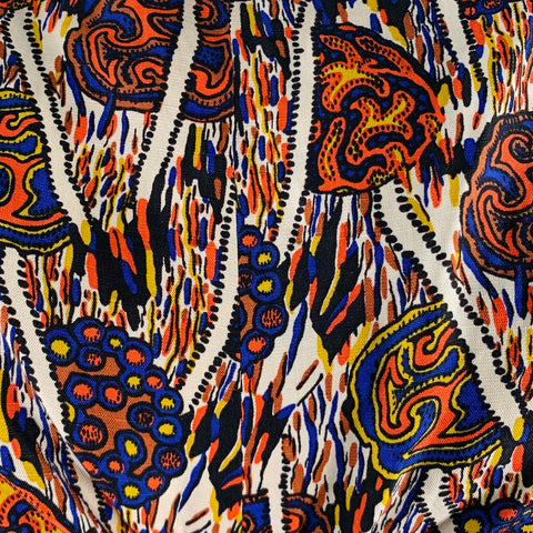 RACHEL COMEY Size M Beige Orange Blue Silk Linen Abstract Boat Neck Dress