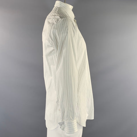 BRIONI Size XL White Black & Grey Stripe Cotton Button Up Long Sleeve Shirt