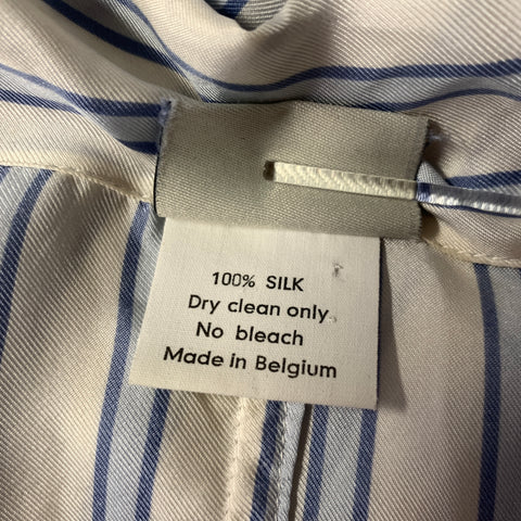 DRIES VAN NOTEN Size S White Light Blue Silk Stripe Peak Lapel Blazer