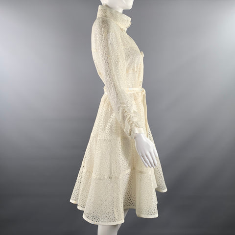 SACAI Size M Off White Beige Wool Blend Perforated Trench Coat