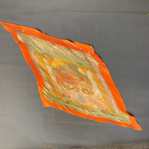 HERMES Orange Green Pleated Silk Scarves