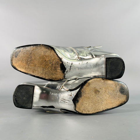 GUCCI Size 8.5 Metallic Silver Leather Side Zipper Ankle Boots
