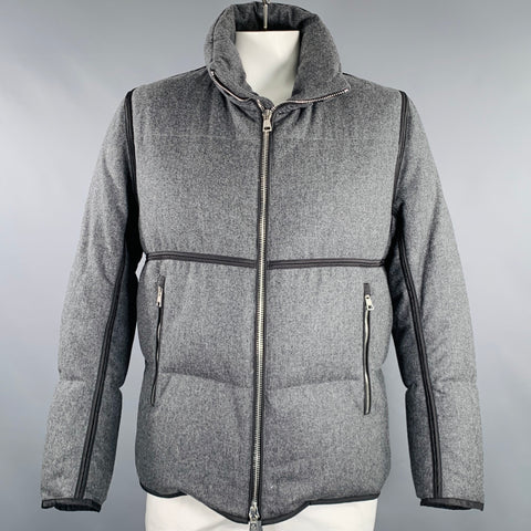MONCLER Size XXXL Grey Quilted Wool Zip Up Jacket